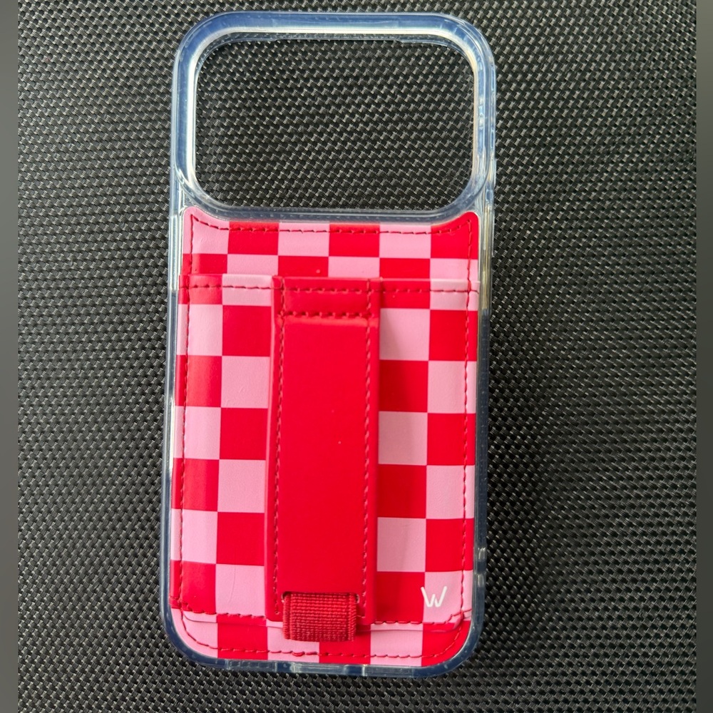 Walli iPhone 17 Pro Red/Pink Checkered Phone Case with Strap and Card holder
